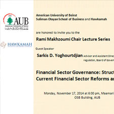 Federal Reserve Assistant Director, Sarkis Yoghourtdjian, delivers a lecture as part of the 2014 Rami Makhzoumi Chair in Corporate Governance Series